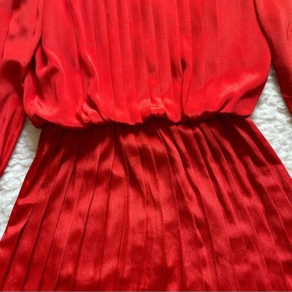 Vtg In The Mood Red Orange Pleated Day Dress - size 8 - Picture 8 of 16